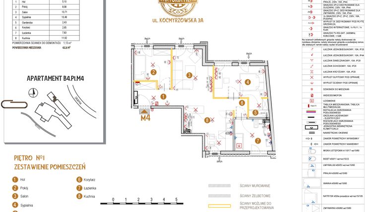 Rzut - Mieszkanie na sprzedaż 3 pokoje o powierzchni 62,21 m² - numer B4.P1.M4 w Faktoria Młyn