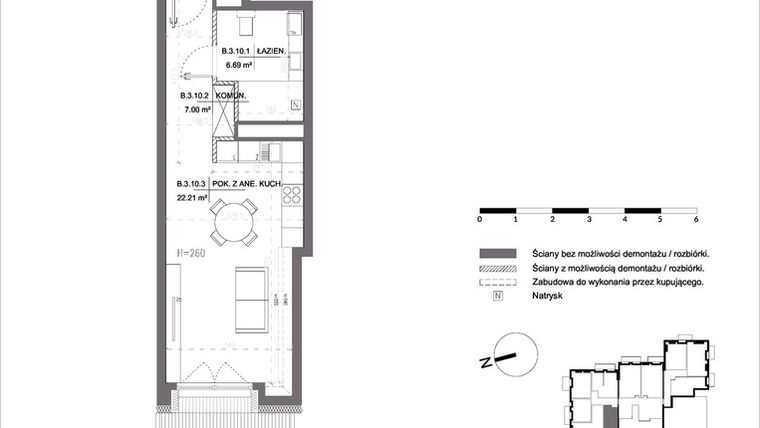 Rzut - Mieszkanie na sprzedaż 1 pokój o powierzchni 35,9 m² - numer B.3.10 w Polanka 21