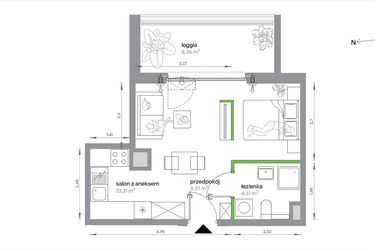 Rzut - Mieszkanie na sprzedaż 1 pokój o powierzchni 29,89 m² - numer 1/A/4/3 w Sochaczewska Vita