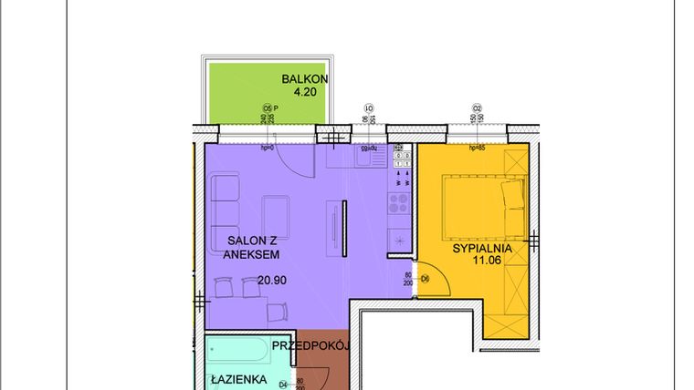 Rzut - Mieszkanie na sprzedaż 2 pokoje o powierzchni 41,9 m² - numer A11 w Osiedle Zuchów