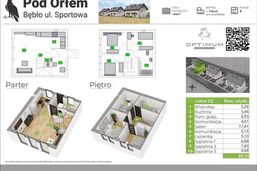 Rzut - Mieszkanie na sprzedaż 4 pokoje o powierzchni 65,31 m² - numer C2 w Pod Orłem