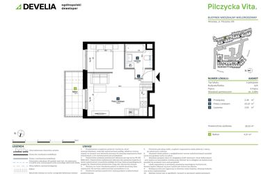 Rzut - Mieszkanie na sprzedaż 1 pokój o powierzchni 28,53 m² - numer AA0407 w Pilczycka Vita