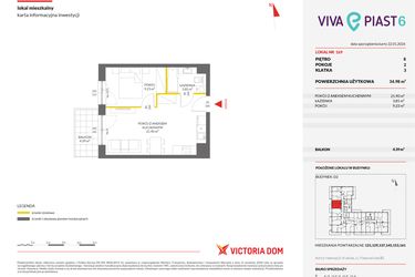 Rzut - Mieszkanie na sprzedaż 2 pokoje o powierzchni 34,95 m² - numer 169 w Viva Piast 6