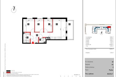 Rzut - Mieszkanie na sprzedaż 4 pokoje o powierzchni 60,39 m² - numer 32 w Mochtyńska 56