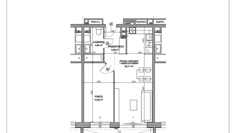 Rzut - Mieszkanie na sprzedaż 2 pokoje o powierzchni 49,17 m² - numer N.C.01.08 w Nobilis