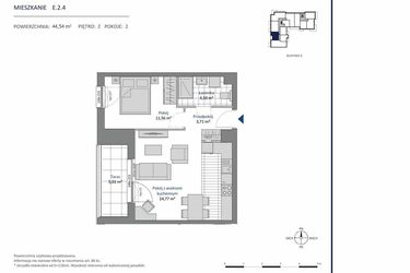 Rzut - Mieszkanie na sprzedaż 2 pokoje o powierzchni 44,54 m² - numer E.2.4 w Nowa Dąbrowa bud. DE