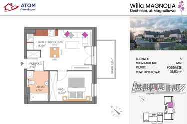 Rzut - Mieszkanie na sprzedaż 2 pokoje o powierzchni 35,53 m² - numer Bud.6-10 w Willa Magnolia