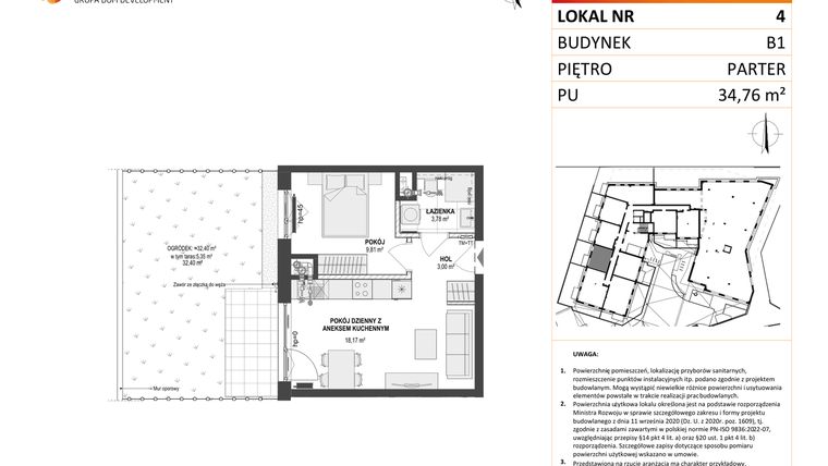 Rzut - Mieszkanie na sprzedaż 2 pokoje o powierzchni 34,76 m² - numer 4 w Leśna Góra