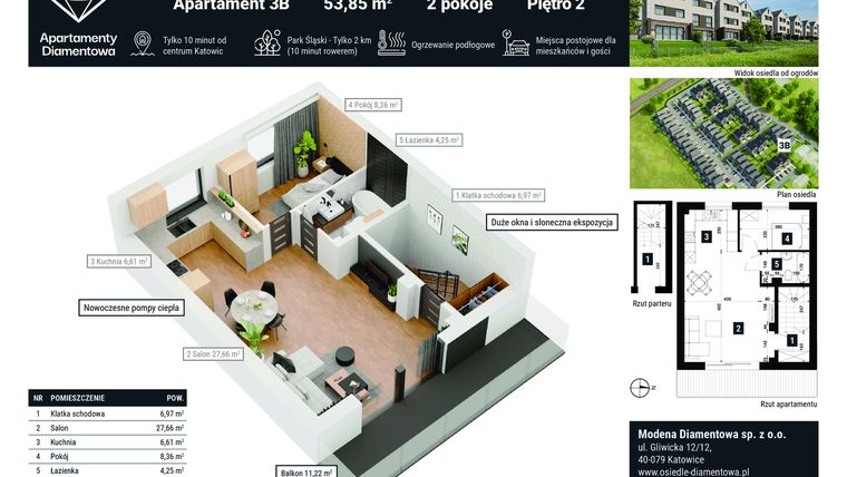 Rzut - Mieszkanie na sprzedaż 2 pokoje o powierzchni 59,65 m² - numer 3B w Apartamenty Diamentowa