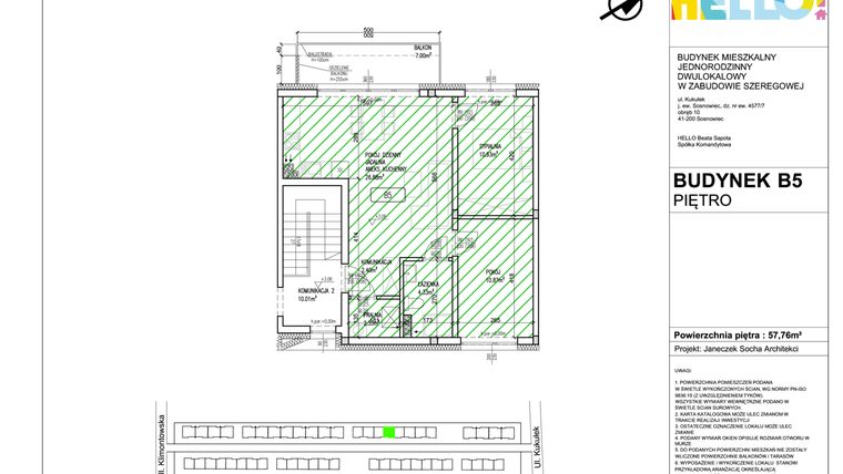 Rzut - Mieszkanie na sprzedaż 3 pokoje o powierzchni 62,16 m² - numer B5.2 w HELLO! KUKUŁKI bud. B