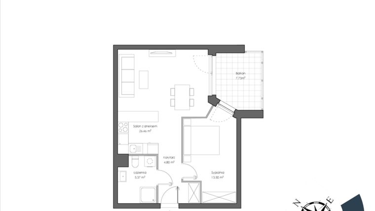 Rzut - Mieszkanie na sprzedaż 2 pokoje o powierzchni 51,03 m² - numer H.202 w Nautica Resort etap III