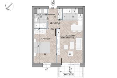 Rzut - Mieszkanie na sprzedaż 2 pokoje o powierzchni 39,86 m² - numer 6 w Kamienica przy Ciepłej