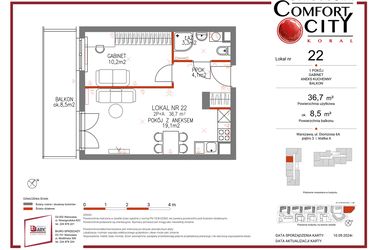 Rzut - Mieszkanie na sprzedaż 2 pokoje o powierzchni 36,7 m² - numer 22 w Comfort City Koral