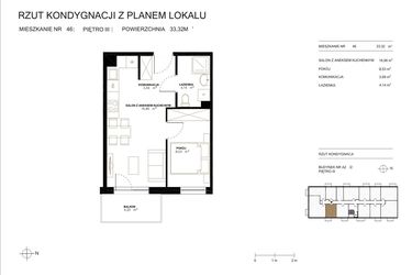 Rzut - Mieszkanie na sprzedaż 2 pokoje o powierzchni 33,32 m² - numer A2.2/46 w Altro A2/2