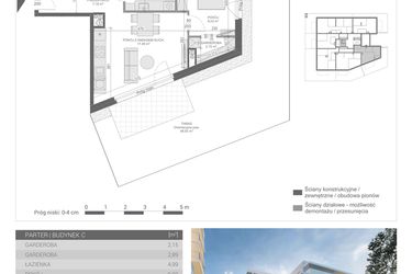 Rzut - Mieszkanie na sprzedaż 2 pokoje o powierzchni 43,73 m² - numer 1 w Unikat Apartamenty C