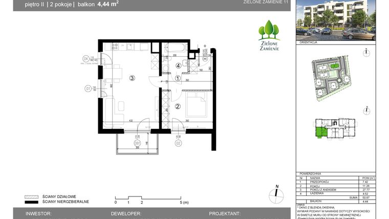 Rzut - Mieszkanie na sprzedaż 2 pokoje o powierzchni 50,97 m² - numer 1C.17 w Zielone Zamienie XI