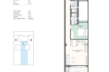Rzut - Mieszkanie na sprzedaż 2 pokoje o powierzchni 95 m² - numer 1-1B w Apartamenty w Torrevieja - 97791076