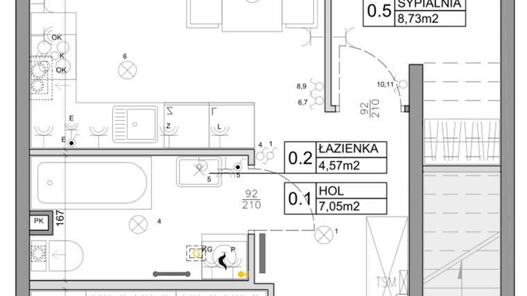 Rzut - Mieszkanie na sprzedaż 3 pokoje o powierzchni 48,03 m² - numer 51 w Manufaktura Marki 2 etap III
