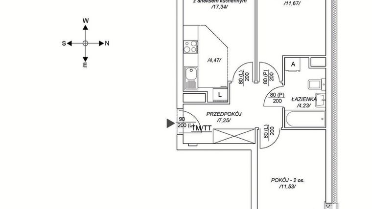 Rzut - Mieszkanie na sprzedaż 3 pokoje o powierzchni 52,02 m² - numer M13 w Osiedle Mała Dziesiąta etap II