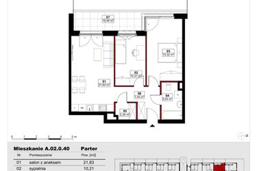 Rzut - Mieszkanie na sprzedaż 3 pokoje o powierzchni 62,04 m² - numer A02.0.40 w Skwer Witosa