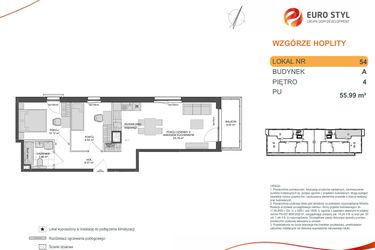 Rzut - Mieszkanie na sprzedaż 3 pokoje o powierzchni 55,99 m² - numer 1_1_A_4_54 w Wzgórze Hoplity