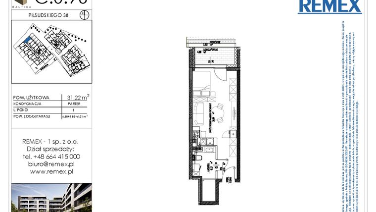 Rzut - Mieszkanie na sprzedaż 1 pokój o powierzchni 31,22 m² - numer C.0.96 w Osiedle BALTICA