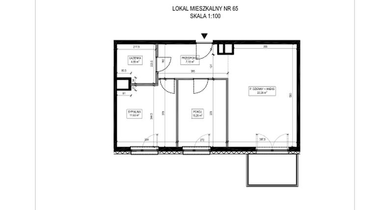 Rzut - Mieszkanie na sprzedaż 3 pokoje o powierzchni 57,49 m² - numer A.65 w Urzecze II