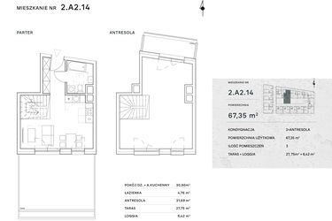 Rzut - Mieszkanie na sprzedaż 2 pokoje o powierzchni 67,35 m² - numer 2.A2.14 w Żernicka Park