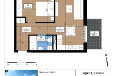 Rzut - Mieszkanie na sprzedaż 2 pokoje o powierzchni 39,26 m² - numer E/2/1 w Limone