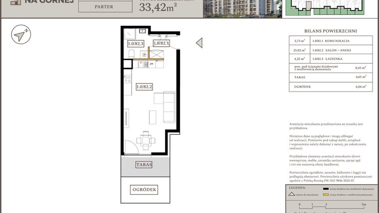 Rzut - Mieszkanie na sprzedaż 1 pokój o powierzchni 32,97 m² - numer M82 w Osiedle Na Górnej etap V