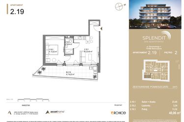 Rzut - Mieszkanie na sprzedaż 2 pokoje o powierzchni 40,06 m² - numer 2.19 w Splendit Świnoujście