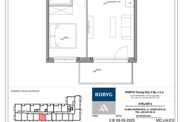 Rzut - Mieszkanie na sprzedaż 2 pokoje o powierzchni 37,36 m² - numer MC/J/A/2/3 w Modern City etap J
