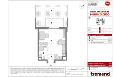 Rzut - Mieszkanie na sprzedaż 1 pokój o powierzchni 26,63 m² - numer C.5 w Dzielnica Mieszkaniowa Metro Zachód - etap 8.1