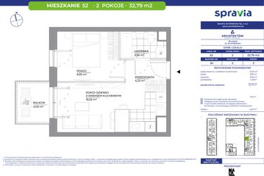 Rzut - Mieszkanie na sprzedaż 2 pokoje o powierzchni 32,79 m² - numer B1_52 w Architektów