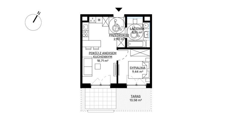 Rzut - Mieszkanie na sprzedaż 2 pokoje o powierzchni 36,83 m² - numer M3 w KWADRAT etap 2