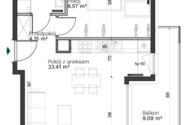 Rzut - Mieszkanie na sprzedaż 2 pokoje o powierzchni 40,56 m² - numer A-24 w Destino
