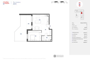 Rzut - Mieszkanie na sprzedaż 2 pokoje o powierzchni 54,21 m² - numer A2.0.5 w Mieszkaj w mieście Załęska od Nowa