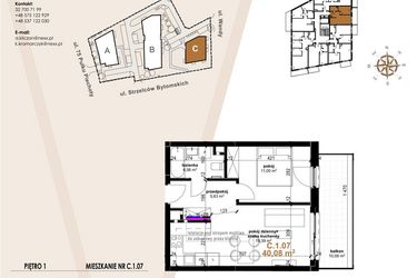 Rzut - Mieszkanie na sprzedaż 2 pokoje o powierzchni 40,08 m² - numer C.1.7 w Vanda Park