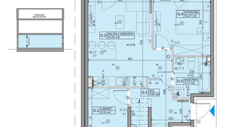 Rzut - Mieszkanie na sprzedaż 3 pokoje o powierzchni 53,49 m² - numer 56A w Domy na Witosa etap 2A i 2B