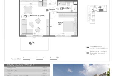 Rzut - Mieszkanie na sprzedaż 2 pokoje o powierzchni 43,27 m² - numer M47 w Modern House II