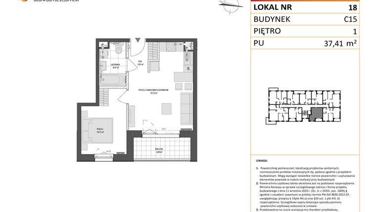 Rzut - Mieszkanie na sprzedaż 2 pokoje o powierzchni 37,41 m² - numer C15.18 w Konstelacja etap VI