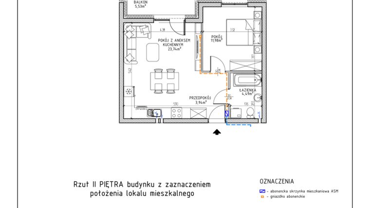 Rzut - Mieszkanie na sprzedaż 2 pokoje o powierzchni 44,15 m² - numer 20 w Osiedle Foresto