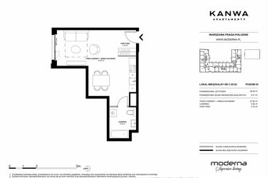 Rzut - Mieszkanie na sprzedaż 1 pokój o powierzchni 36,45 m² - numer C.05.02 w KANWA