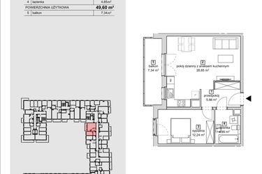 Rzut - Mieszkanie na sprzedaż 2 pokoje o powierzchni 49,6 m² - numer 2C-2-9 w Naramowice Odnova