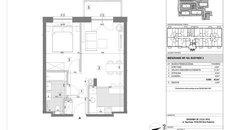 Rzut - Mieszkanie na sprzedaż 2 pokoje o powierzchni 47,5 m² - numer 104 w Osiedle Kalwaryjska 45