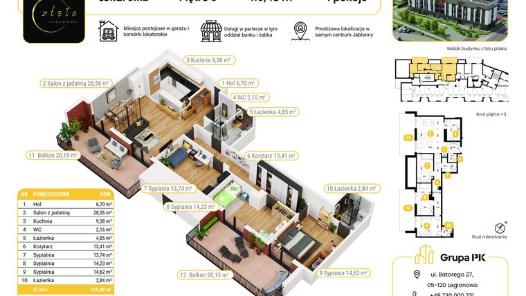 Rzut - Mieszkanie na sprzedaż 4 pokoje o powierzchni 110,48 m² - numer 3M02 w Złota Jabłonna