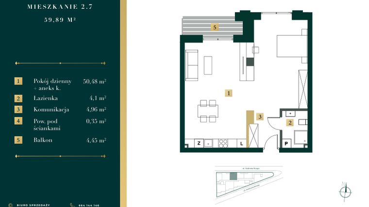 Rzut - Mieszkanie na sprzedaż 1 pokój o powierzchni 59,19 m² - numer 2.7 w New Iron