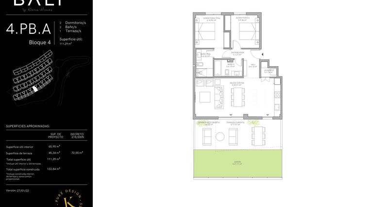 Rzut - Mieszkanie na sprzedaż 2 pokoje o powierzchni 65,95 m² - numer 35.4.BJ.A w Bali