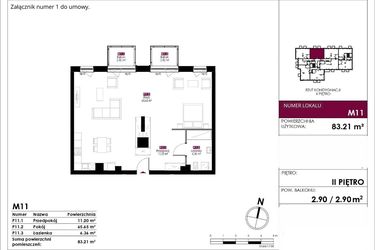 Rzut - Mieszkanie na sprzedaż 4 pokoje o powierzchni 83,21 m² - numer M11 w Słowackiego 78