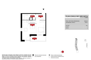 Rzut - Mieszkanie na sprzedaż 1 pokój o powierzchni 38,98 m² - numer WR2 1/6/7/1a w Przystań Reymonta